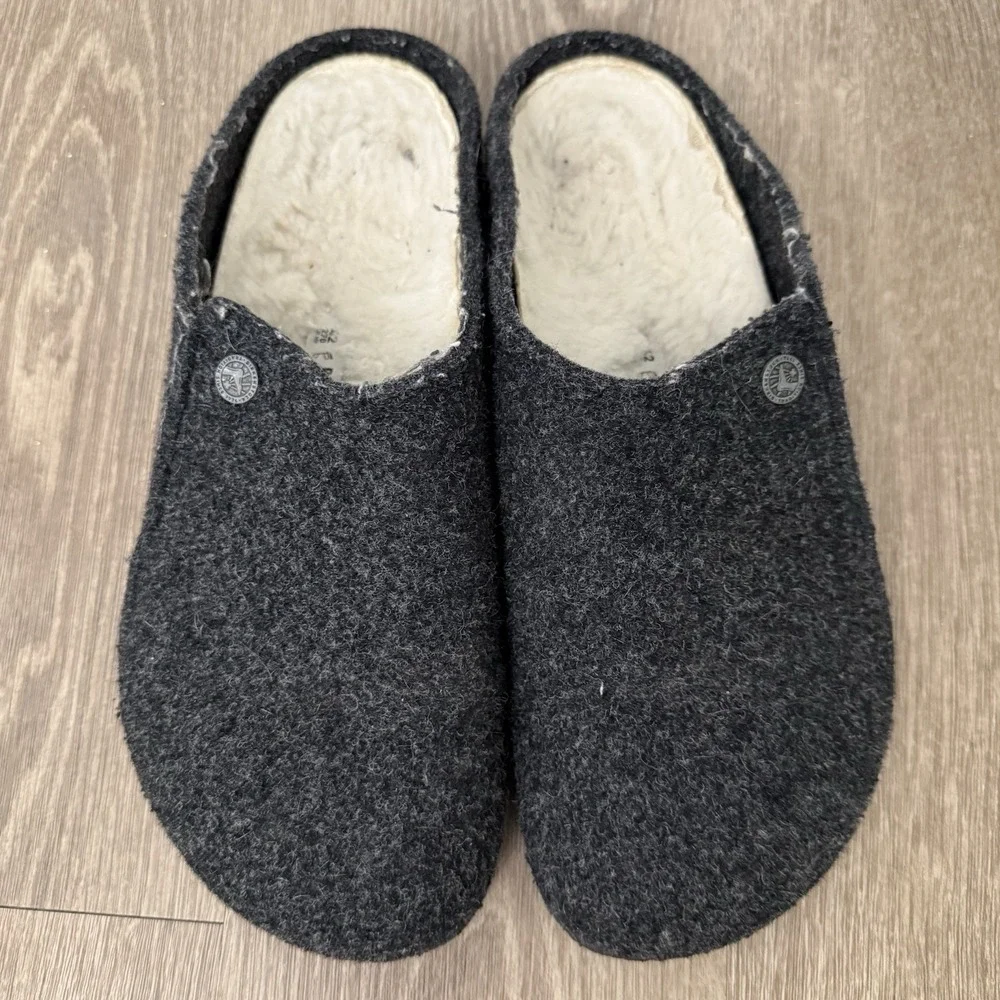 Birkenstock Zermatt Shearling Lined Clogs Felt Slippers Unisex 42 Dark Grey